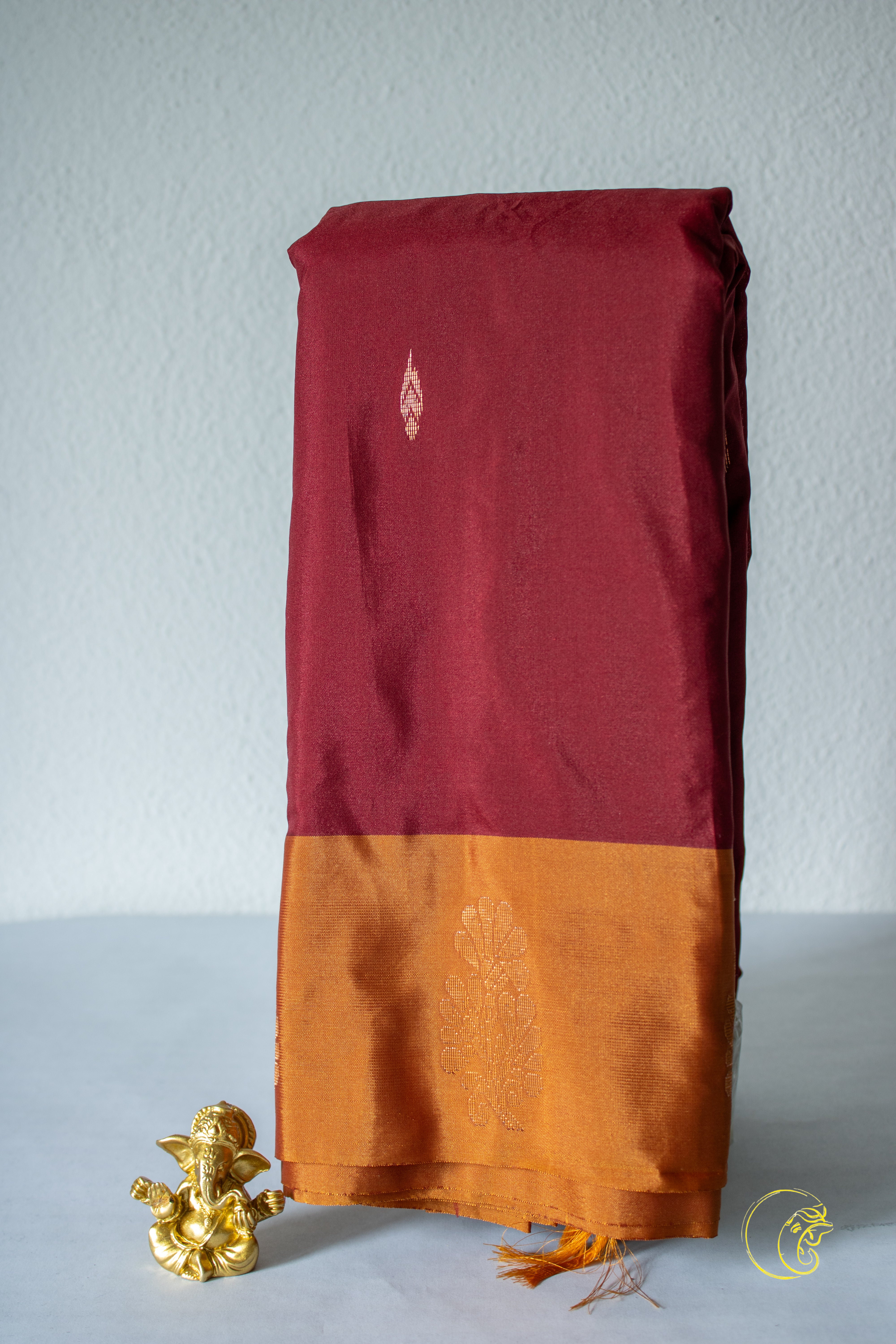 Maroon & Orange Cotton Saree