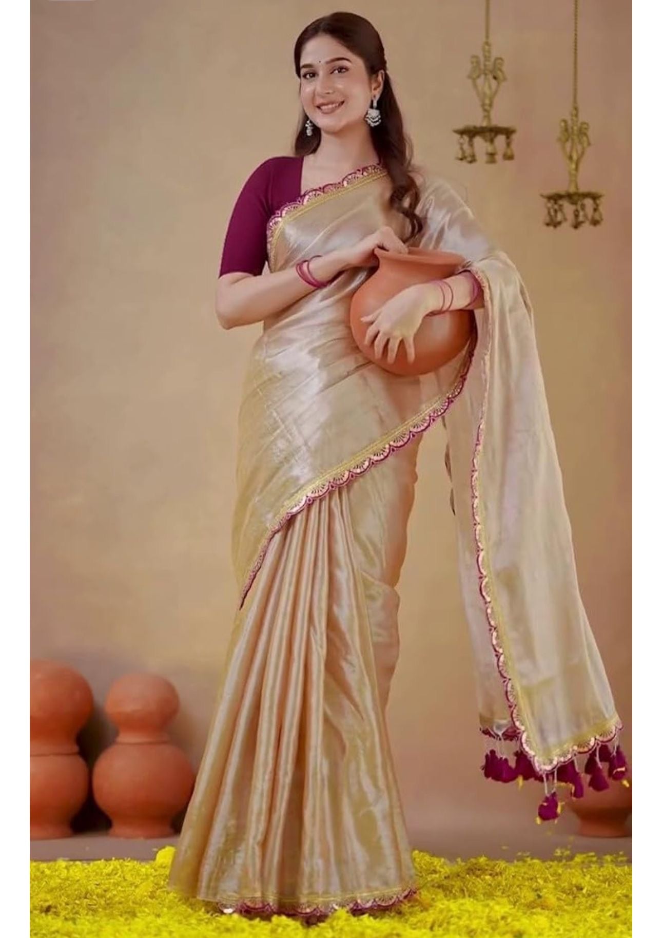 Dark Ivory & Cherry Party Wear Saree