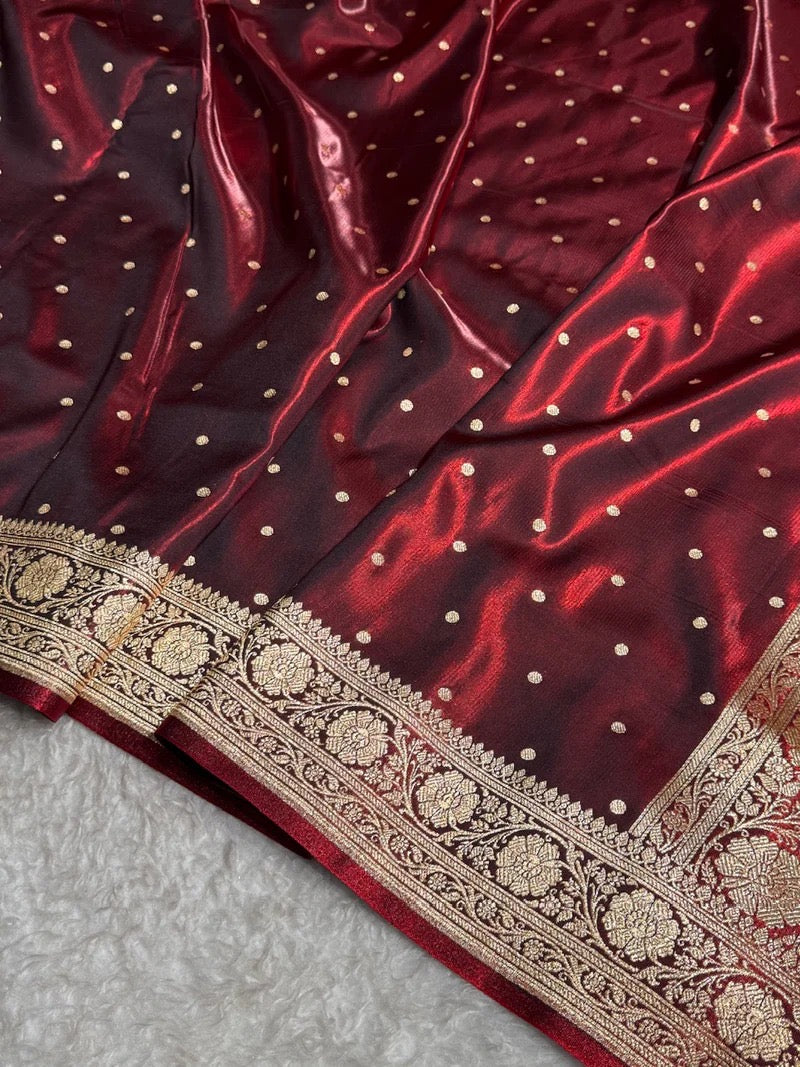 Bordeaux Banarasi Mashru Silk Saree