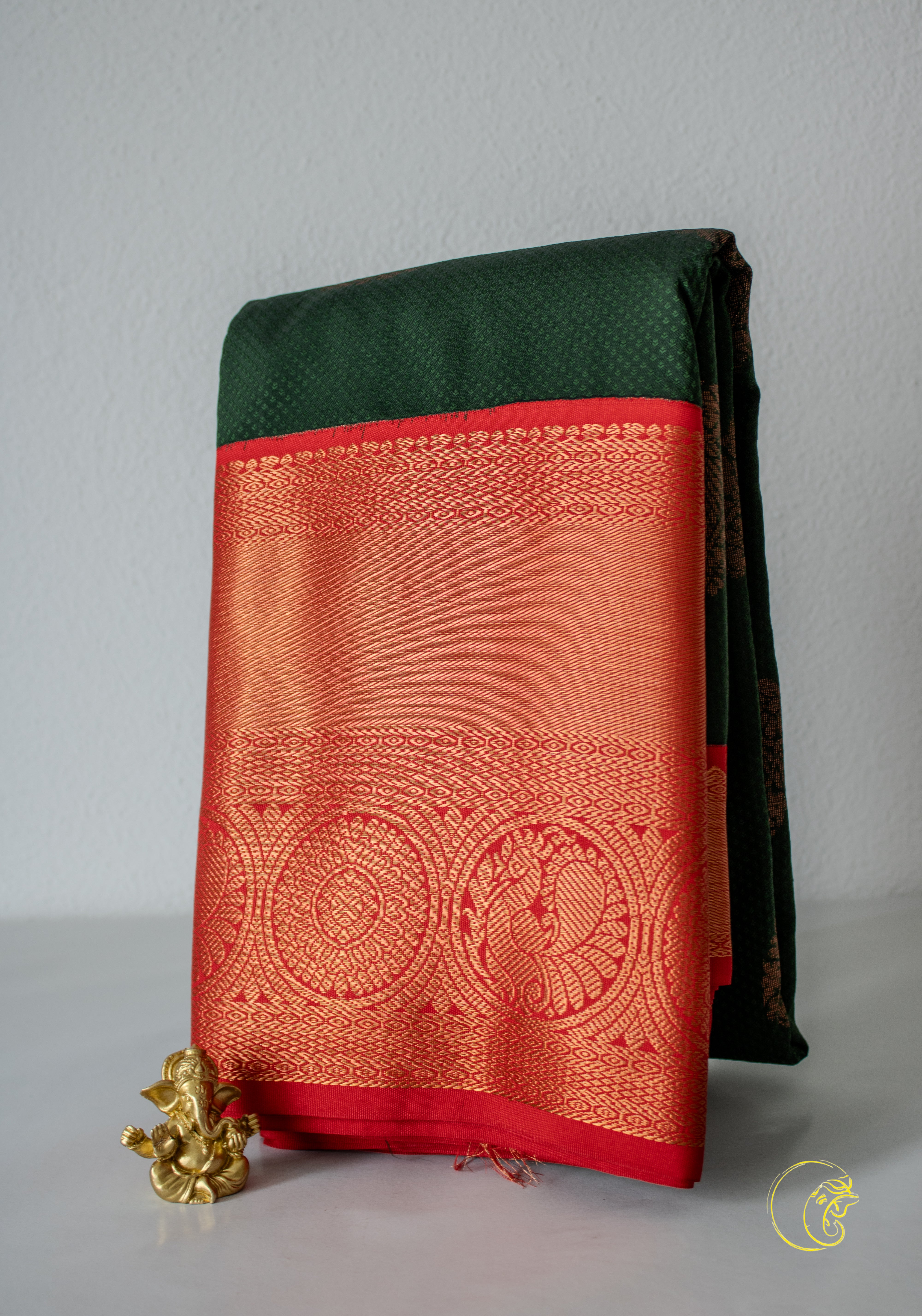 Dark Green & Red SemiKanchi Saree