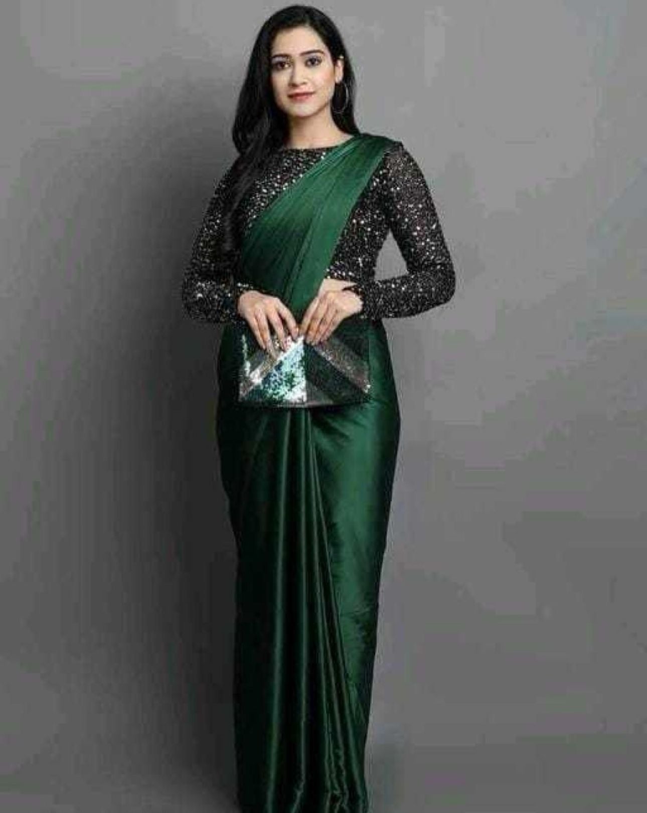 Darkgreen Satin Saree