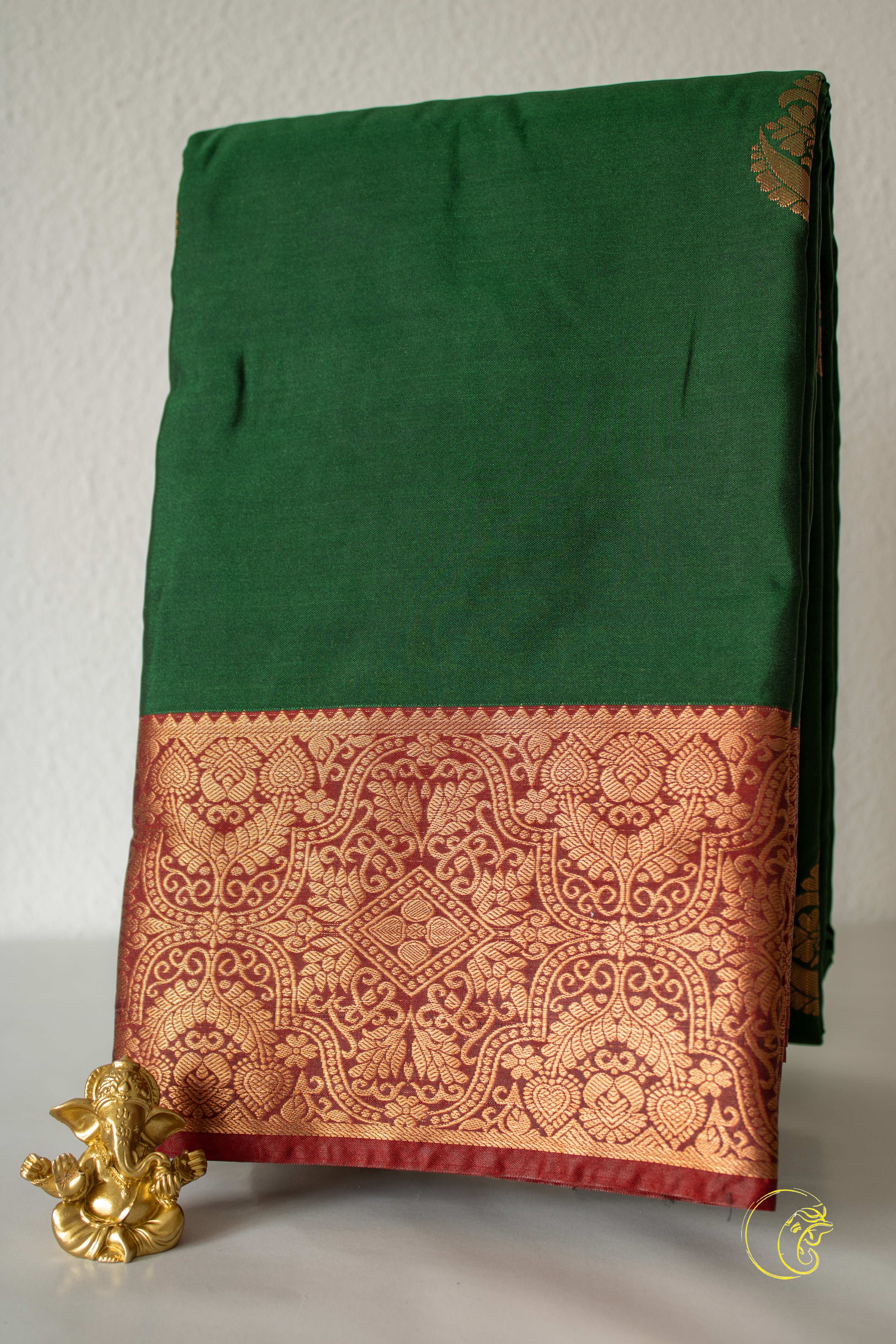 Emerald Green & Maroon SoftSilk Saree